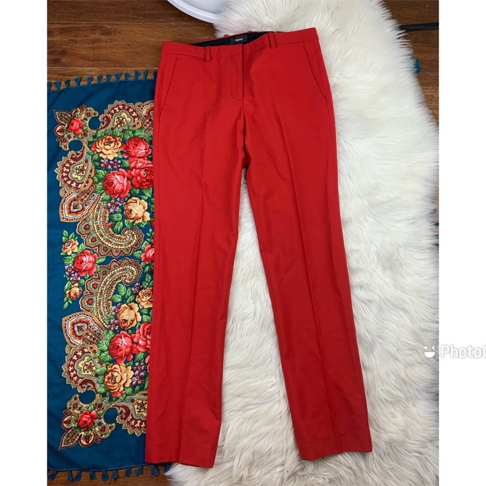 Theory Hartsdale Classic Pant Bright Carmine Red 4 Virgin wool